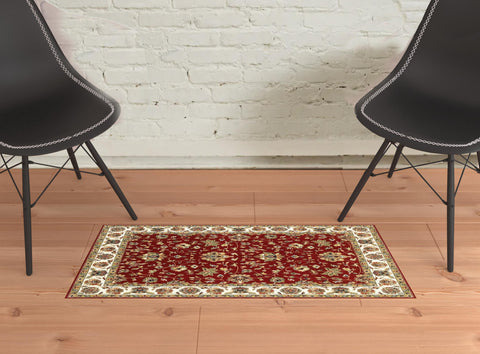 2' X 3' Red And Ivory Area Rug