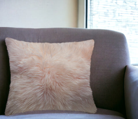 18" Blush Sheepskin Throw Pillow