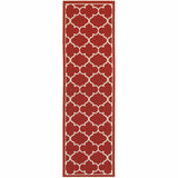 8' Red And Ivory Indoor Outdoor Runner Rug