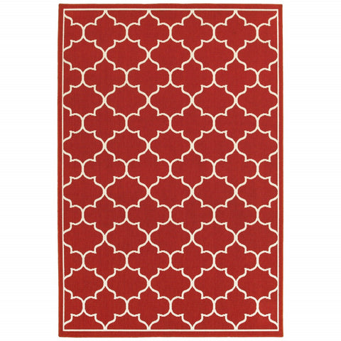 4' X 6' Red And Ivory Indoor Outdoor Area Rug