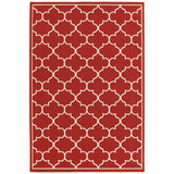 7' X 10' Red And Ivory Indoor Outdoor Area Rug