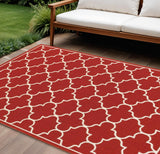 8' X 11' Red And Ivory Indoor Outdoor Area Rug