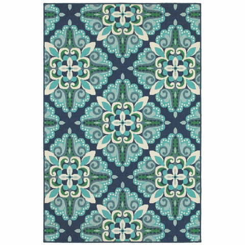4' X 6' Blue And Green Indoor Outdoor Area Rug