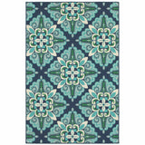 5' X 8' Blue And Green Indoor Outdoor Area Rug