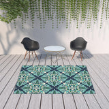 7' X 10' Blue And Green Indoor Outdoor Area Rug