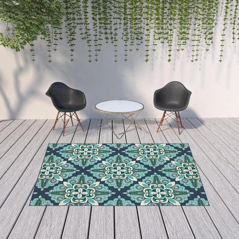 7' X 10' Blue And Green Indoor Outdoor Area Rug