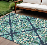 8' X 11' Blue And Green Indoor Outdoor Area Rug