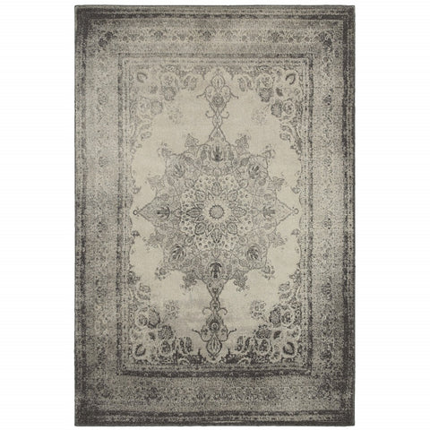 7' X 10' Ivory And Gray Pale Medallion Area Rug