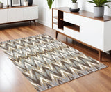 4' X 6' Gray And Taupe Ikat Pattern Area Rug