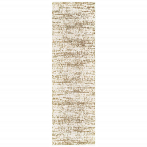 2' X 8' Ivory And Gray Abstract Strokes Runner Rug