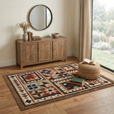 4' X 6' Brown And Red Ikat Patchwork Area Rug
