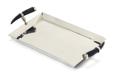 19" Silver Stainless Steel Serving Tray With Horn Handles