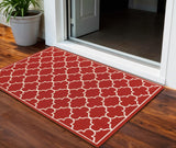 2' X 3' Red And Ivory Indoor Outdoor Area Rug