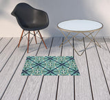 2' X 3' Blue And Green Indoor Outdoor Area Rug