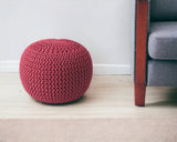 19" Pink Wool Round Pouf Ottoman
