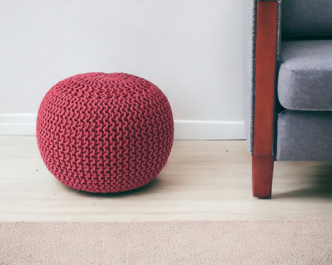 19" Pink Wool Round Pouf Ottoman