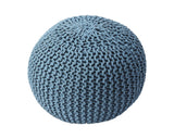 19" Blue Cotton Blend Round Pouf Ottoman