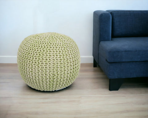 19" Green Wool Round Pouf Ottoman