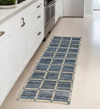 3' X 8' Blue And Gray Grid Runner Rug