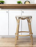 24" Natural and White Rattan Backless Counter Height Bar Chair
