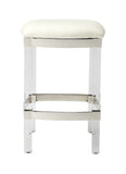 24" White and Clear Stainless Steel and Acrylic Backless Counter Height Bar Chair