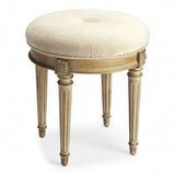18" Ivory Polyester Blend And Brown Ottoman
