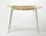 26" Natural and White Solid Wood Footstool