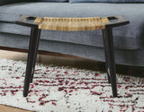26" Black and Natural Solid Wood Footstool