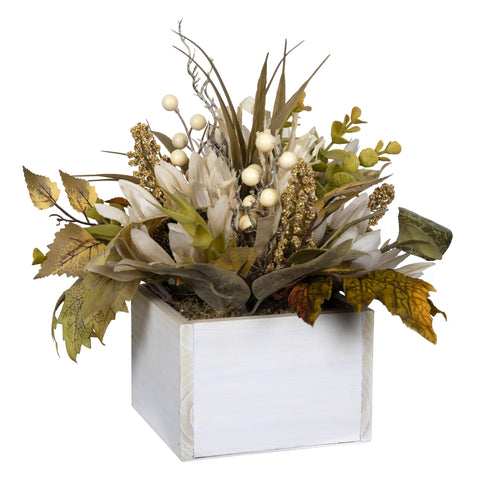 Rustic White Planter With Floral Arrangement