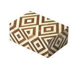 12" Brown And Ivory Wood And Bone Inlaid Geometric Storage Box