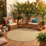 8' X 8' Beige Round Indoor Outdoor Area Rug