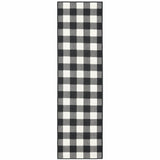 8' Black And Ivory Indoor Outdoor Runner Rug