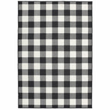 7' X 10' Black And Ivory Indoor Outdoor Area Rug