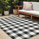 8' X 11' Black and Ivory Indoor Outdoor Area Rug