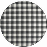 8' X 8' Black And Ivory Round Indoor Outdoor Area Rug