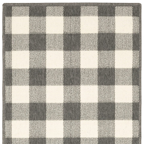 8' Gray And Ivory Indoor Outdoor Runner Rug
