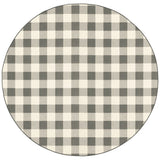 8' Gray And Ivory Round Gingham Indoor Outdoor Area Rug