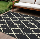 5' X 8' Black And Ivory Indoor Outdoor Area Rug