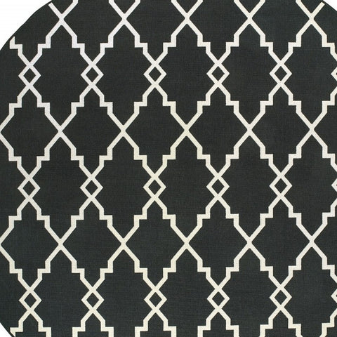 8' X 8' Black And Ivory Round Indoor Outdoor Area Rug
