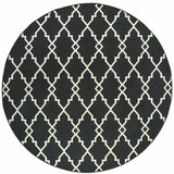 8' X 8' Black And Ivory Round Indoor Outdoor Area Rug