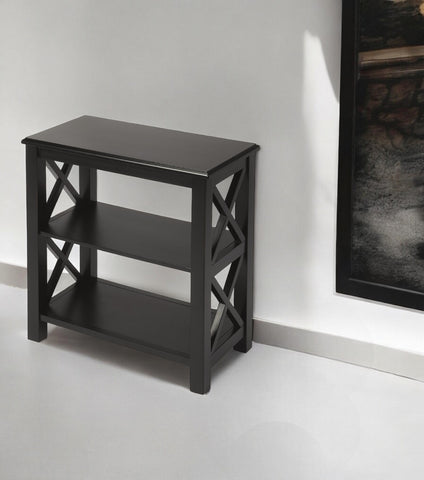 25" Black Wood Two Tier Bookcase