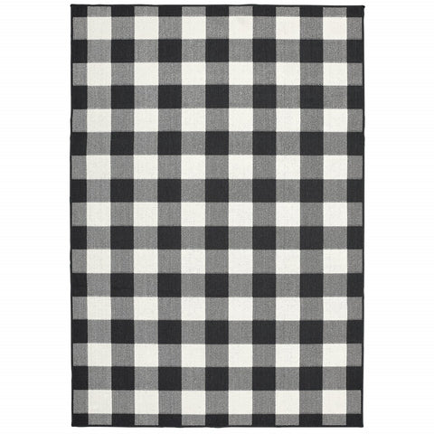 2' X 4' Black And Ivory Indoor Outdoor Area Rug