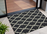 2' X 4' Black And Ivory Indoor Outdoor Area Rug