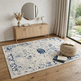 4' X 6' Navy Blue Distressed Floral Area Rug