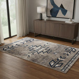 4' X 6' Beige And Blue Boho Chic Area Rug