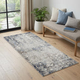 2' X 5' Navy And Beige Distressed Vines Area Rug