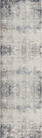 2' X 6' Navy And Beige Distressed Vines Area Rug