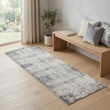 2' X 6' Navy And Beige Distressed Vines Area Rug