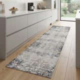 2' X 8' Navy And Beige Distressed Vines Runner Rug