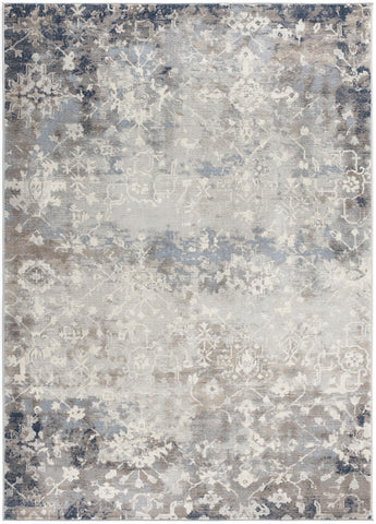 5' X 8' Navy And Beige Distressed Vines Area Rug